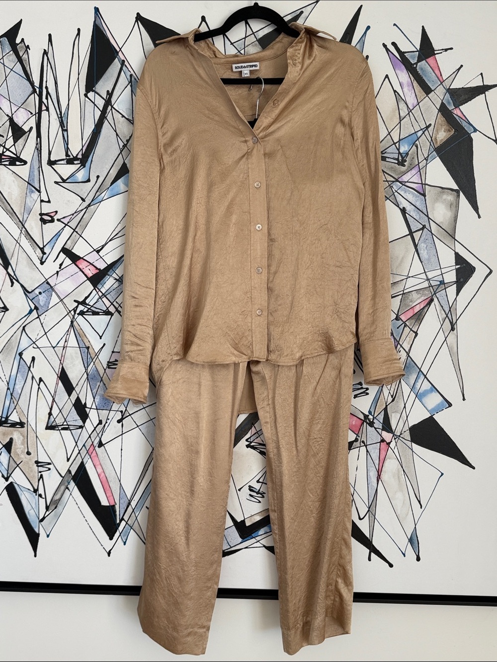 SOLID & STRIPED Champagne Satin Button-Up Pants Set